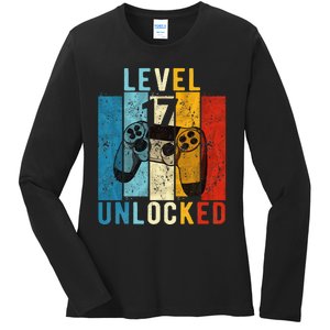 Level 17 Unlocked Video Gamer 17 Year Old 17th Birthday Gift Ladies Long Sleeve Shirt