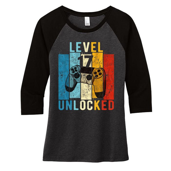 Level 17 Unlocked Video Gamer 17 Year Old 17th Birthday Gift Women's Tri-Blend 3/4-Sleeve Raglan Shirt