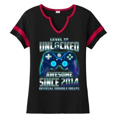 Level 10 Unlocked Awesome Since 2014 Official Double Digits Ladies Halftime Notch Neck Tee