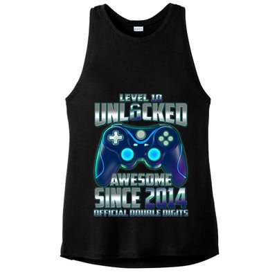 Level 10 Unlocked Awesome Since 2014 Official Double Digits Ladies PosiCharge Tri-Blend Wicking Tank