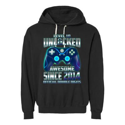 Level 10 Unlocked Awesome Since 2014 Official Double Digits Garment-Dyed Fleece Hoodie
