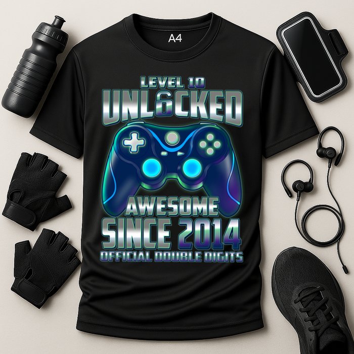Level 10 Unlocked Awesome Since 2014 Official Double Digits Performance Shirt