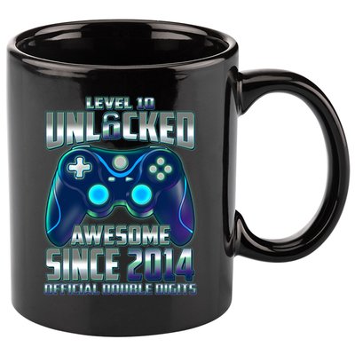 Level 10 Unlocked Awesome Since 2014 Official Double Digits 11oz C Handle Ceramic Mug