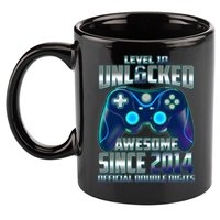 Level 10 Unlocked Awesome Since 2014 Official Double Digits 11oz C Handle Ceramic Mug