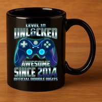 Level 10 Unlocked Awesome Since 2014 Official Double Digits 11oz C Handle Ceramic Mug