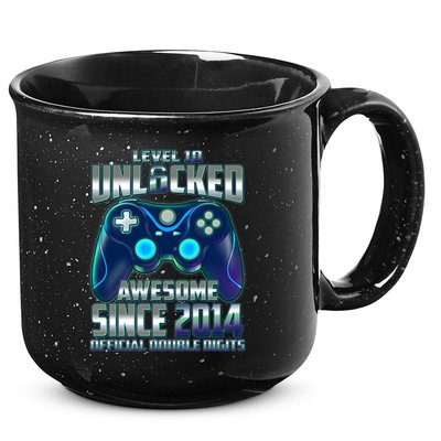 Level 10 Unlocked Awesome Since 2014 Official Double Digits 15oz Campfire Ceramic Mug