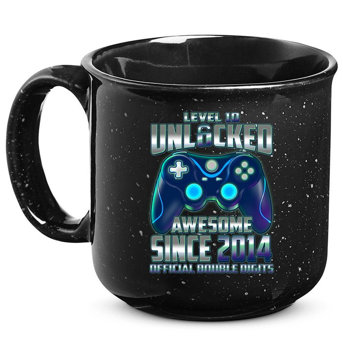 Level 10 Unlocked Awesome Since 2014 Official Double Digits 15oz Campfire Ceramic Mug