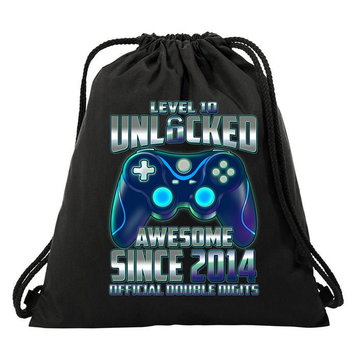 Level 10 Unlocked Awesome Since 2014 Official Double Digits Drawstring Bag