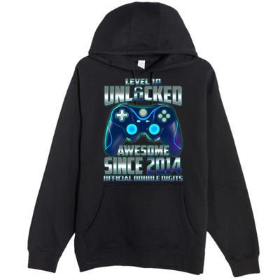 Level 10 Unlocked Awesome Since 2014 Official Double Digits Premium Pullover Hoodie