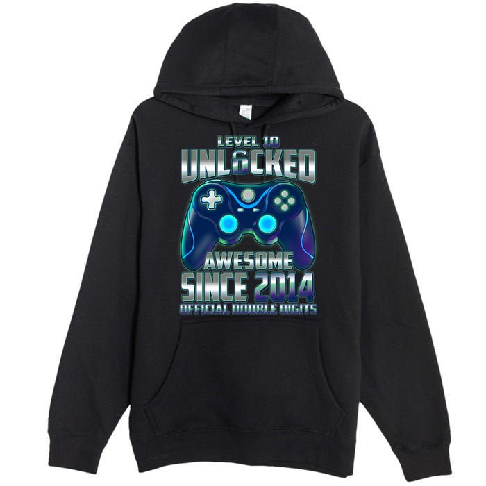 Level 10 Unlocked Awesome Since 2014 Official Double Digits Premium Pullover Hoodie