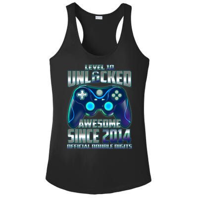 Level 10 Unlocked Awesome Since 2014 Official Double Digits Ladies PosiCharge Competitor Racerback Tank