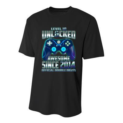 Level 10 Unlocked Awesome Since 2014 Official Double Digits Youth Performance Sprint T-Shirt