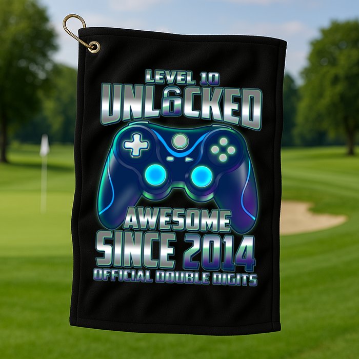 Level 10 Unlocked Awesome Since 2014 Official Double Digits Golf Towel