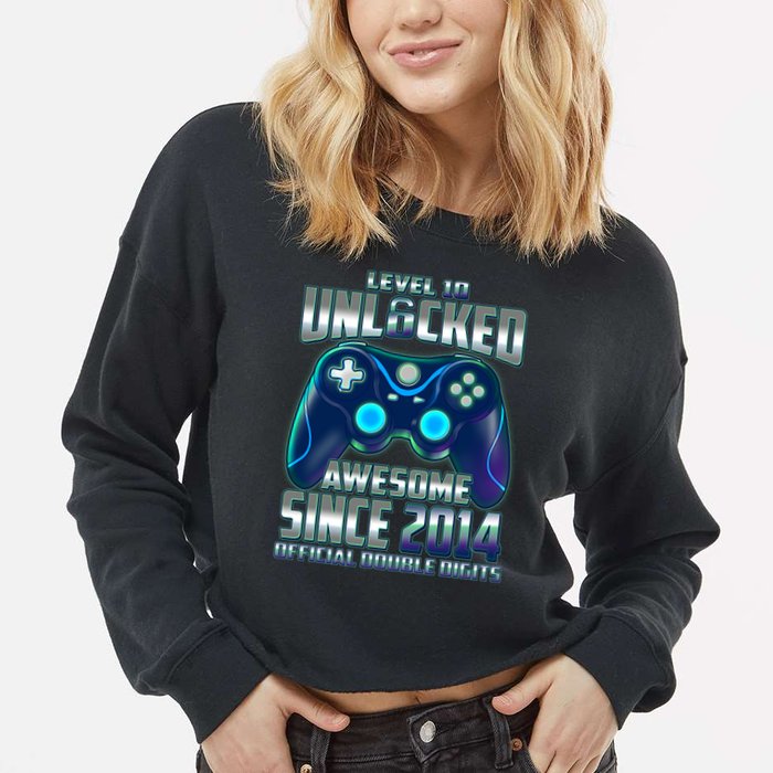 Level 10 Unlocked Awesome Since 2014 Official Double Digits Cropped Pullover Crew