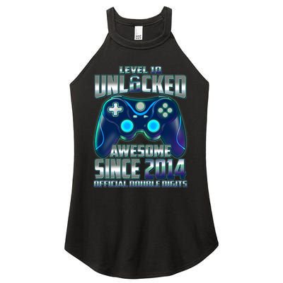 Level 10 Unlocked Awesome Since 2014 Official Double Digits Women's Perfect Tri Rocker Tank