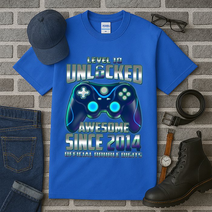 Level 10 Unlocked Awesome Since 2014 Official Double Digits Tall T-Shirt