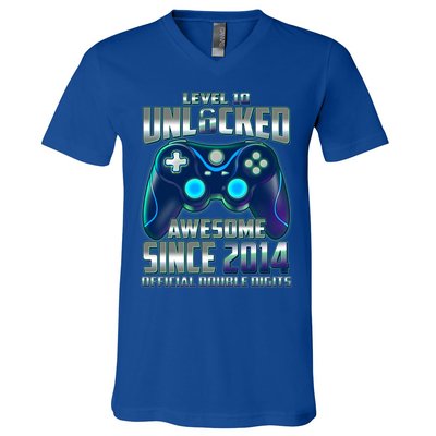 Level 10 Unlocked Awesome Since 2014 Official Double Digits V-Neck T-Shirt