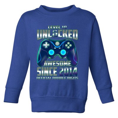 Level 10 Unlocked Awesome Since 2014 Official Double Digits Toddler Sweatshirt