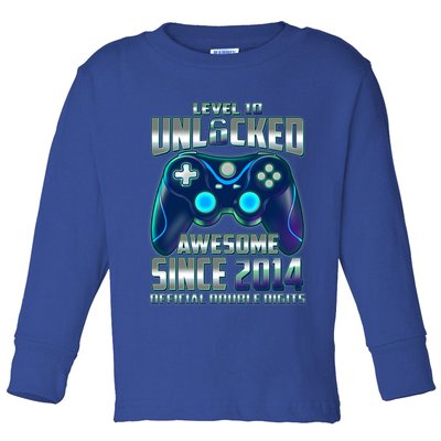 Level 10 Unlocked Awesome Since 2014 Official Double Digits Toddler Long Sleeve Shirt