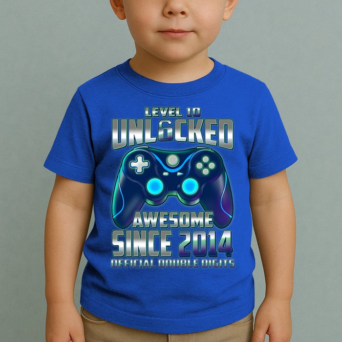 Level 10 Unlocked Awesome Since 2014 Official Double Digits Toddler T-Shirt