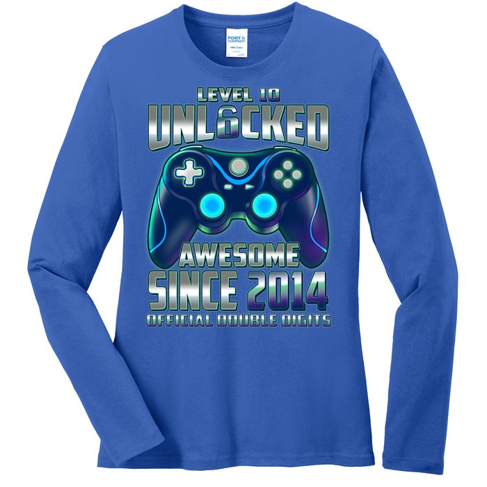 Level 10 Unlocked Awesome Since 2014 Official Double Digits Ladies Long Sleeve Shirt