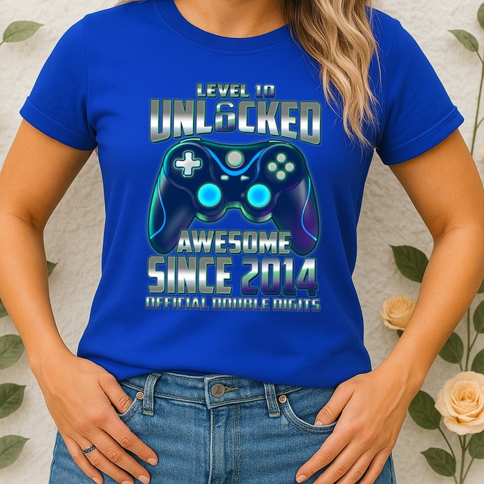 Level 10 Unlocked Awesome Since 2014 Official Double Digits Womens T-Shirt