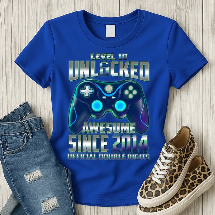 Level 10 Unlocked Awesome Since 2014 Official Double Digits Womens T-Shirt