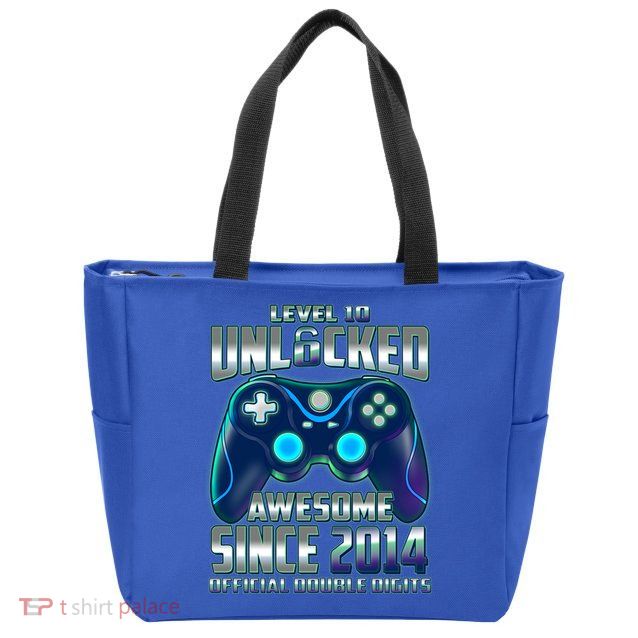 Level 10 Unlocked Awesome Since 2014 Official Double Digits Zip Tote Bag
