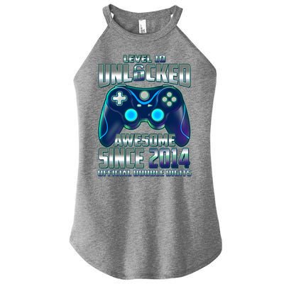 Level 10 Unlocked Awesome Since 2014 Official Double Digits Women's Perfect Tri Rocker Tank