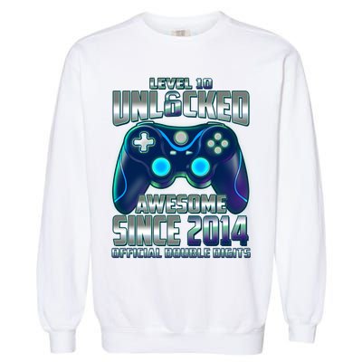 Level 10 Unlocked Awesome Since 2014 Official Double Digits Garment-Dyed Sweatshirt