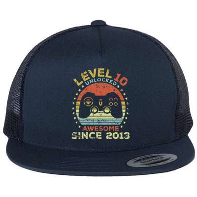 Level 10 Unlocked Awesome Since 2013 10th Birthday Gaming Flat Bill Trucker Hat