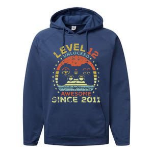 Level 12 Unlocked Awesome Since 2011 12th Birthday Gaming Cute Performance Fleece Hoodie