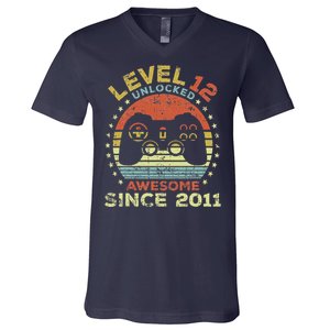 Level 12 Unlocked Awesome Since 2011 12th Birthday Gaming Cute V-Neck T-Shirt