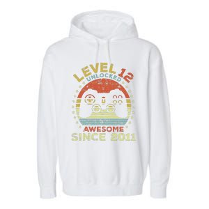 Level 12 Unlocked Awesome Since 2011 12th Birthday Gaming Cute Garment-Dyed Fleece Hoodie