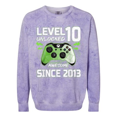 Level 10 Unlocked Awesome Since 2013 10th Birthday Gaming Colorblast Crewneck Sweatshirt