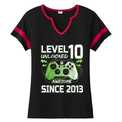 Level 10 Unlocked Awesome Since 2013 10th Birthday Gaming Ladies Halftime Notch Neck Tee