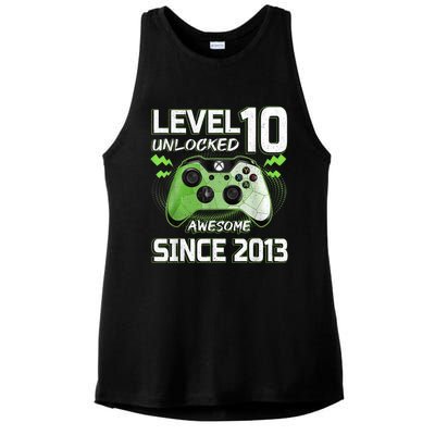 Level 10 Unlocked Awesome Since 2013 10th Birthday Gaming Ladies PosiCharge Tri-Blend Wicking Tank