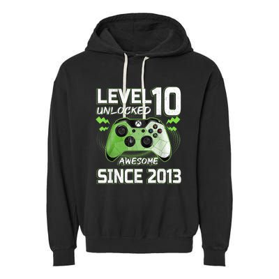 Level 10 Unlocked Awesome Since 2013 10th Birthday Gaming Garment-Dyed Fleece Hoodie