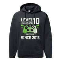 Level 10 Unlocked Awesome Since 2013 10th Birthday Gaming Performance Fleece Hoodie