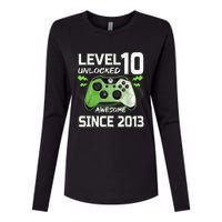 Level 10 Unlocked Awesome Since 2013 10th Birthday Gaming Womens Cotton Relaxed Long Sleeve T-Shirt