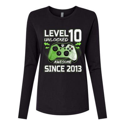 Level 10 Unlocked Awesome Since 2013 10th Birthday Gaming Womens Cotton Relaxed Long Sleeve T-Shirt