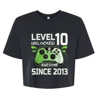 Level 10 Unlocked Awesome Since 2013 10th Birthday Gaming Bella+Canvas Jersey Crop Tee