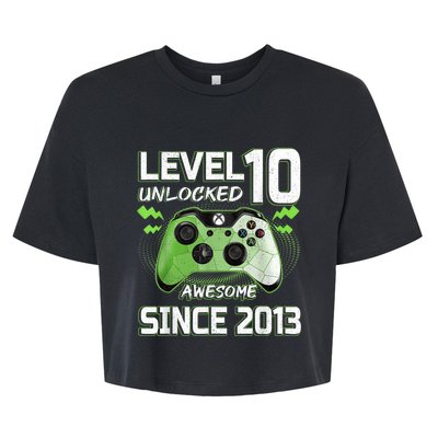 Level 10 Unlocked Awesome Since 2013 10th Birthday Gaming Bella+Canvas Jersey Crop Tee