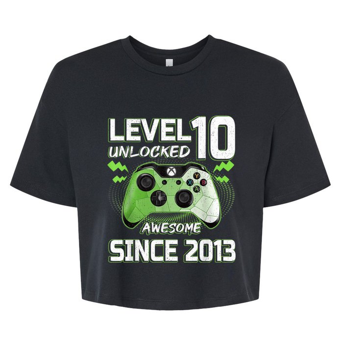 Level 10 Unlocked Awesome Since 2013 10th Birthday Gaming Bella+Canvas Jersey Crop Tee