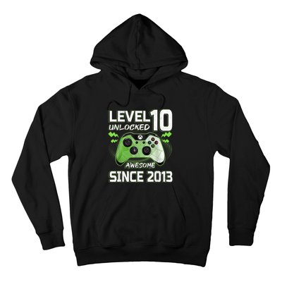 Level 10 Unlocked Awesome Since 2013 10th Birthday Gaming Hoodie