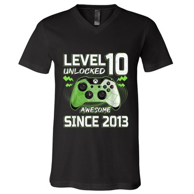 Level 10 Unlocked Awesome Since 2013 10th Birthday Gaming V-Neck T-Shirt