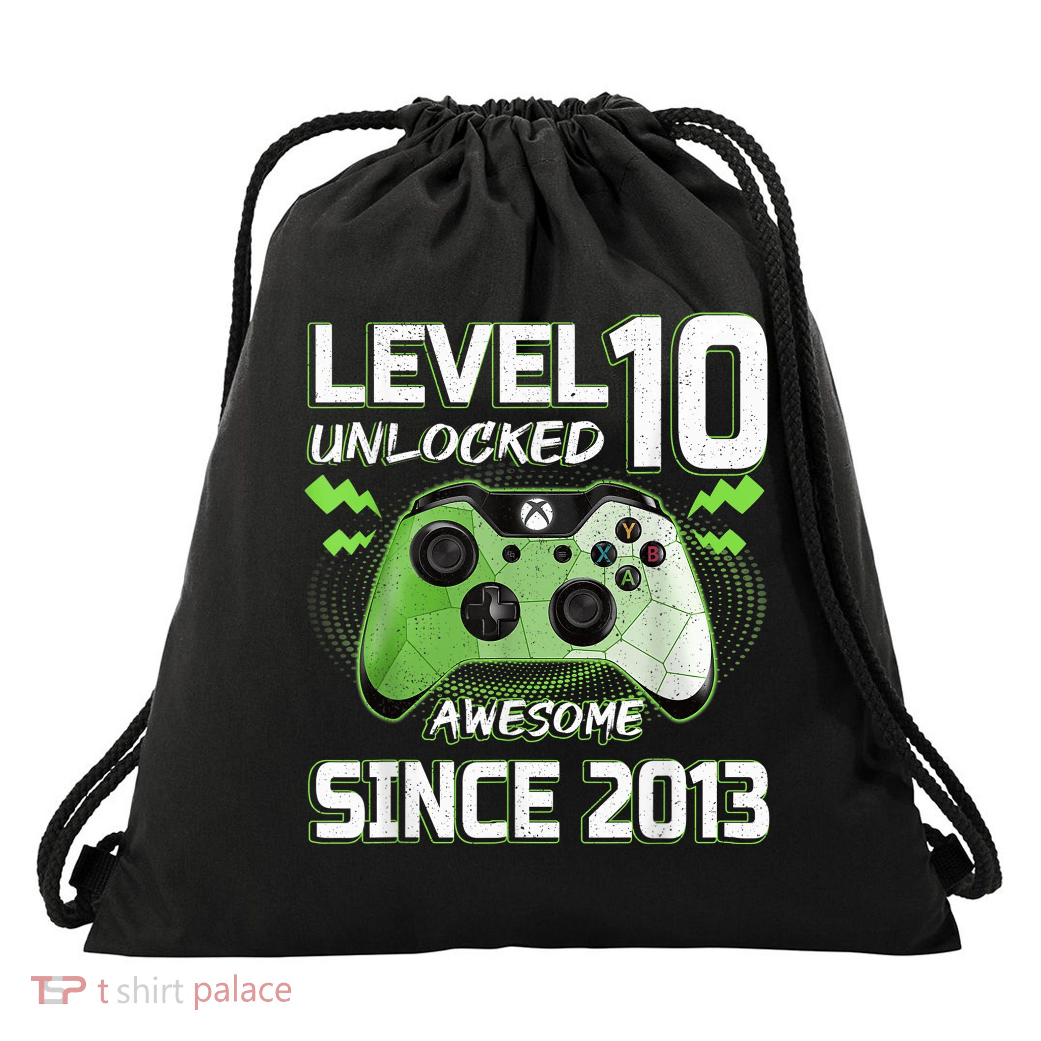 Level 10 Unlocked Awesome Since 2013 10th Birthday Gaming Drawstring Bag