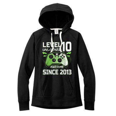 Level 10 Unlocked Awesome Since 2013 10th Birthday Gaming Women's Fleece Hoodie