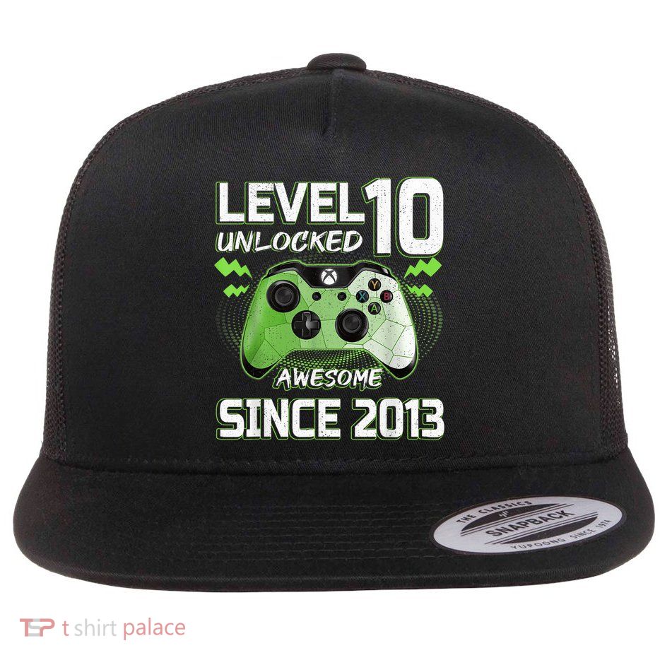 Level 10 Unlocked Awesome Since 2013 10th Birthday Gaming Flat Bill Trucker Hat