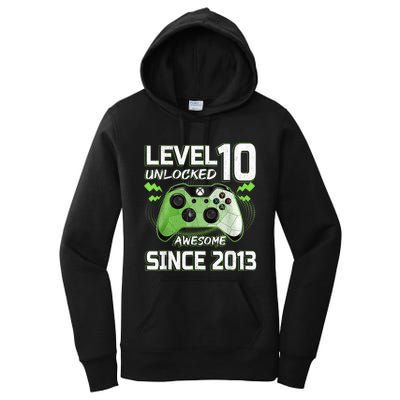 Level 10 Unlocked Awesome Since 2013 10th Birthday Gaming Women's Pullover Hoodie